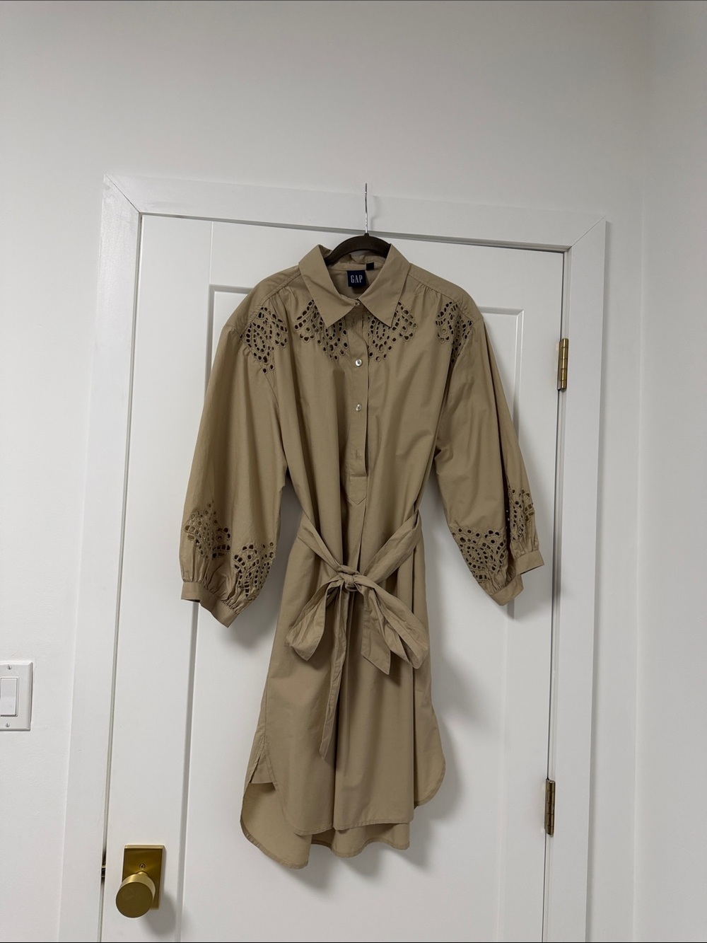 GAP Tan Eyelet Midi Shirt Dress - Picture 5 of 5